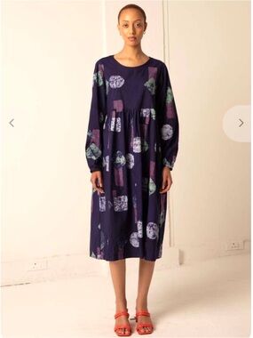 Osei Duro Mariam Relaxed Midi Babydoll Dress Size XL Purple Artsy Organic Cotton